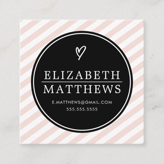 LIEBE HEART minimalistisch Schwarz Rosa Quadratische Visitenkarte (Vorderseite)