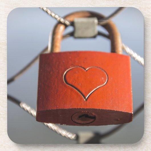 Liebe Heart Padlock Getränkeuntersetzer (Vorderseite)