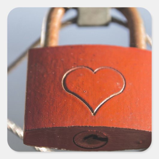 Liebe Heart Padlock Quadratischer Aufkleber (Vorderseite)