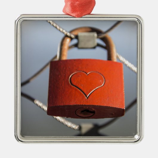 Liebe Heart Padlock Silbernes Ornament (Vorne)