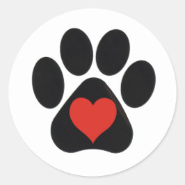 LIEBE Heart Paw Printdesign Runder Aufkleber