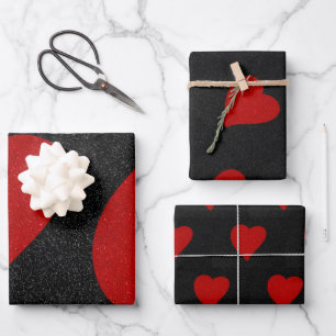 Liebe Heart Red Glitzer Valentine Geschenkpapier Set