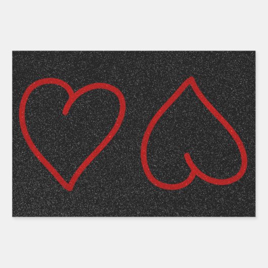 Liebe Heart Red Glitzer Valentine's Wrapping Paper Geschenkpapier Set (Vorderseite)