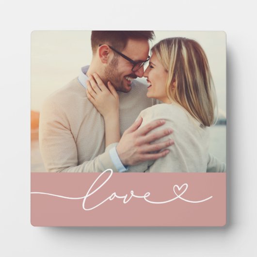 Liebe Heart Script Custom Mute Pink Wedding Foto Fotoplatte (Vorderseite)