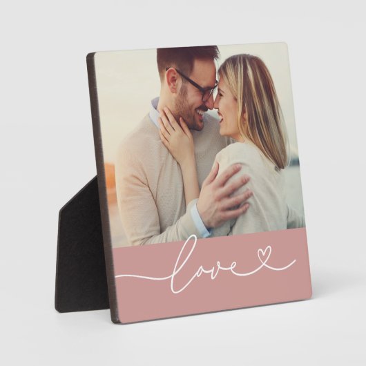 Liebe Heart Script Custom Mute Pink Wedding Foto Fotoplatte (Vorderseite)