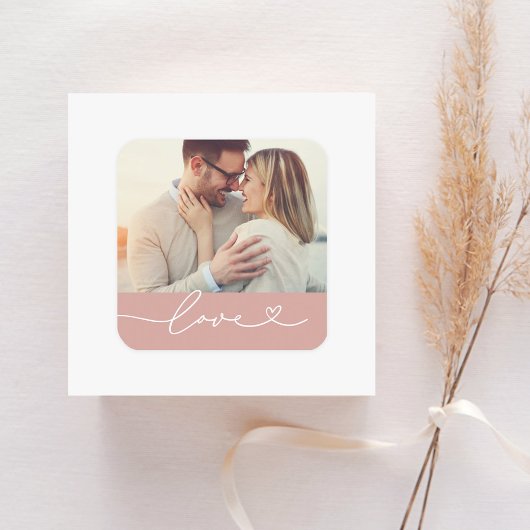 Liebe Heart Script Custom Mute Pink Wedding Foto Quadratischer Aufkleber