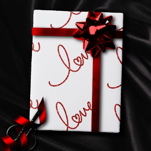 Liebe Heart Script | Einfache rote Typografie auf  Geschenkpapier