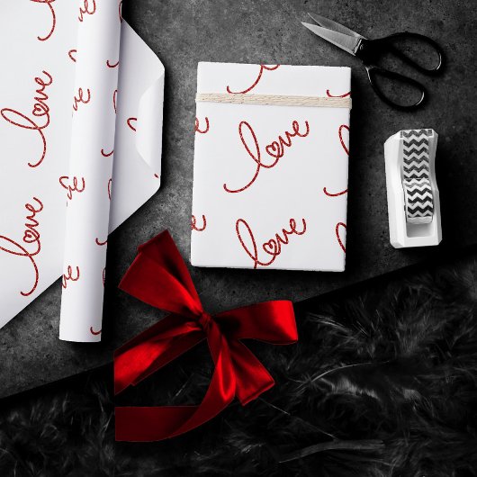 Liebe Heart Script | Einfache rote Typografie auf  Geschenkpapier