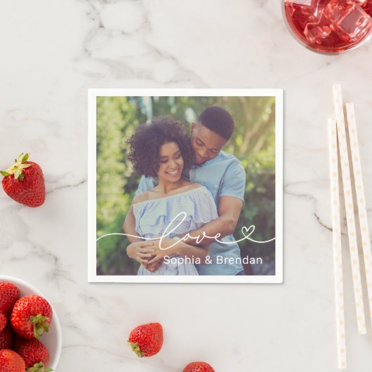 Liebe Heart Script Personalisiert Wedding Foto Serviette (Beispiel)