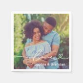 Liebe Heart Script Personalisiert Wedding Foto Serviette (Vorderseite)