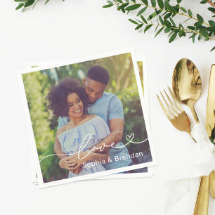 Liebe Heart Script Personalisiert Wedding Foto Serviette