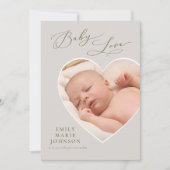 Liebe Heart Shaped Foto Geburtserklärung Einladung (Vorderseite)