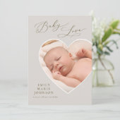 Liebe Heart Shaped Foto Geburtserklärung Einladung (Stehend Vorderseite)