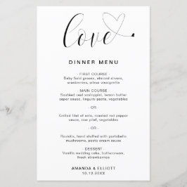 Liebe Heart Simple Modern Wedding Menu