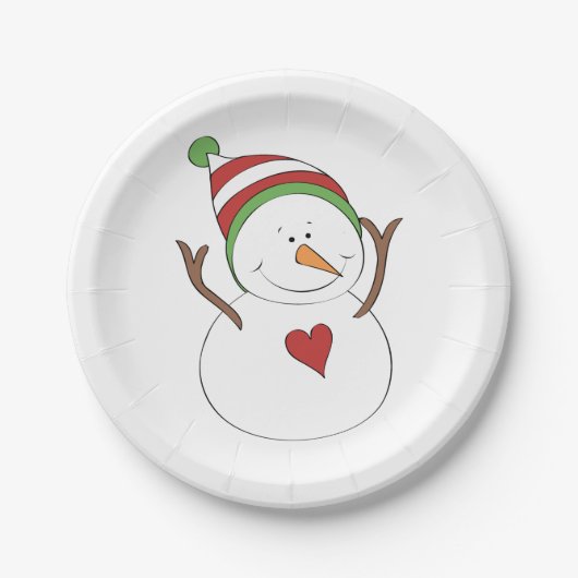 Liebe Heart Snowman Pappteller (Vorderseite)