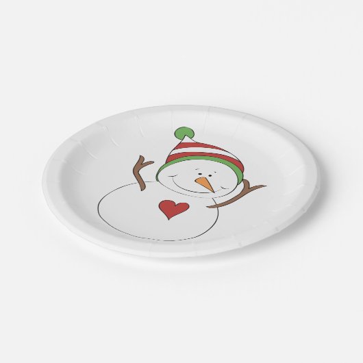 Liebe Heart Snowman Pappteller (Schrägansicht)