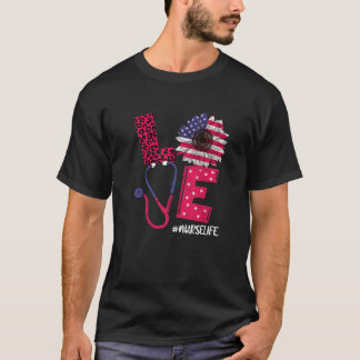 Liebe Heart Stethoscope Nurse Life 4th of July 202 T-Shirt