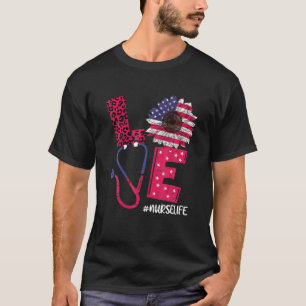 Liebe Heart Stethoscope Nurse Life 4th of July 202 T-Shirt