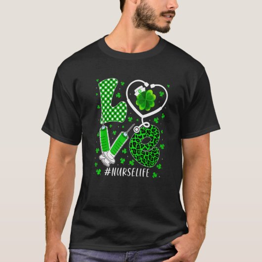 Liebe Heart Stethoscope Spritze Nurse St Patricks  T-Shirt (Vorderseite)