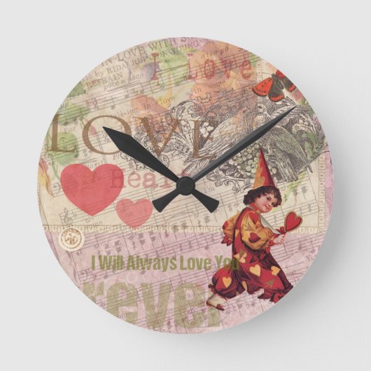 Liebe Heart Sweetheart Valentine Cherub Runde Wanduhr (Vorderseite)