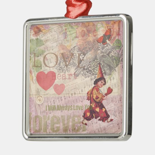 Liebe Heart Sweetheart Valentine Cherub Silbernes Ornament (Links)