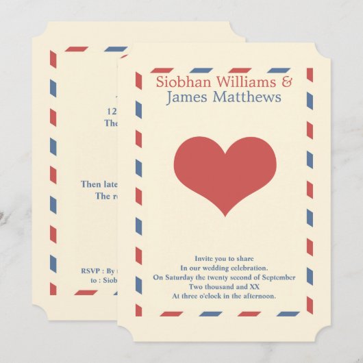 Liebe Heart Wedding Einladung (Vorne/Hinten)