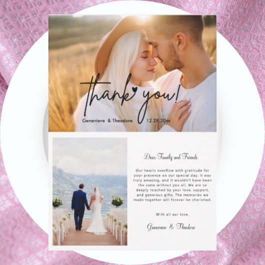 Liebe Heart Wedding Foto Chic Script Personalisier Dankeskarte