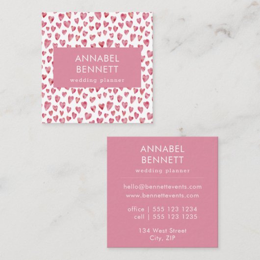 Liebe Heart Wedding Planner Quadratische Visitenkarte (Vorne/Hinten)