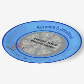 Liebe Hearts Blue Personalisiert Wedding Foto Pappteller (Schrägansicht)