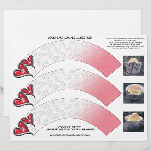 Liebe Hearts Cupcake Cosie - Red (Vorne/Hinten)