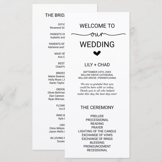 Liebe Hearts Hochzeitsprogramm Programm (Vorne/Hinten)