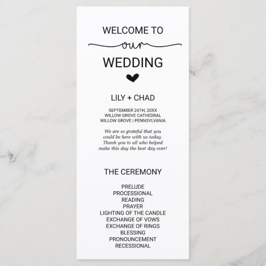 Liebe Hearts Hochzeitsprogramm Programm (Vorderseite)