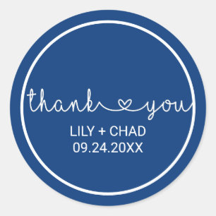 Liebe Hearts   Navy Vielen Dank Gastgeschenk Hochz Runder Aufkleber