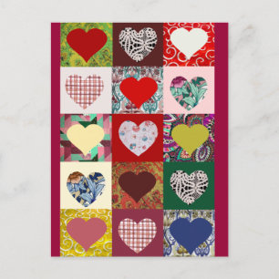 Liebe Hearts Quilt Postkarte