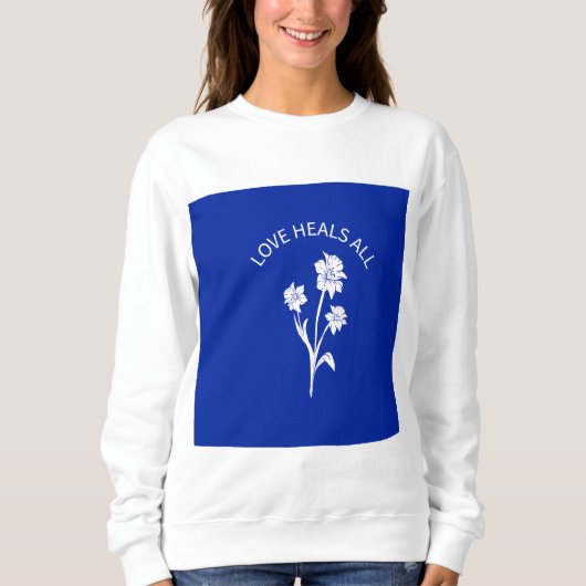 "Liebe heilt alle" Royal Blue Accent Sweatshirt (Vorderseite)