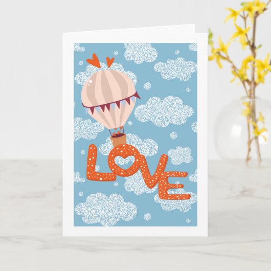 Liebe Heißluftballon in Wolken Karte (Gelbe Blume)