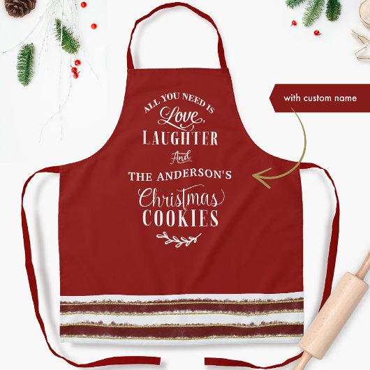 Liebe, Heiterkeit und Weihnachtskekse und Streifen Schürze