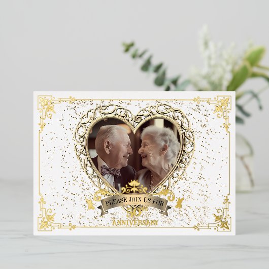 Liebe Herz 50 Jubiläum Feier Party Folieneinladung (Stehend vorne)