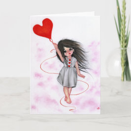 Liebe-Herz-Ballon-kleines Mädchen in der Feiertagskarte