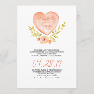 Liebe Herz Blume Aquarellfarben Hochzeitseinladung Einladung