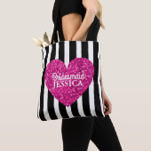 Liebe Herz Bridesmaid Rosa Schwarz-weißer Streifen Tasche (Von Nahem)