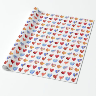 Liebe Herz Designs Blue Red Colorful Geschenkpapier