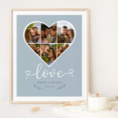 Liebe Herz Foto Collage Grid Couple Blue Poster