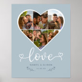 Liebe Herz Foto Collage Grid Couple Blue Poster (Vorne)
