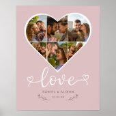 Liebe Herz Foto Collage Grid Couple Blush Poster (Vorne)