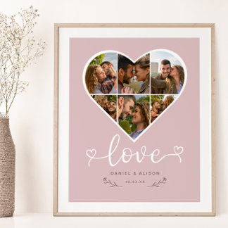 Liebe Herz Foto Collage Grid Couple Blush Poster
