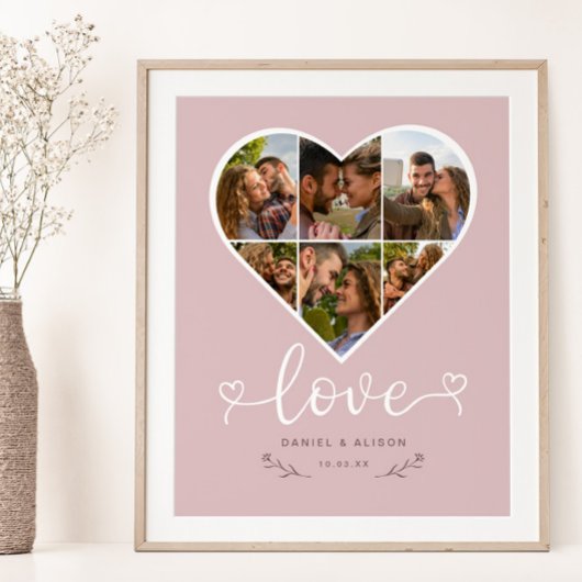 Liebe Herz Foto Collage Grid Couple Blush Poster