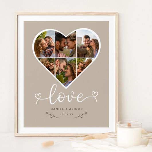 Liebe Herz Foto Collage Grid Couple Latte Poster