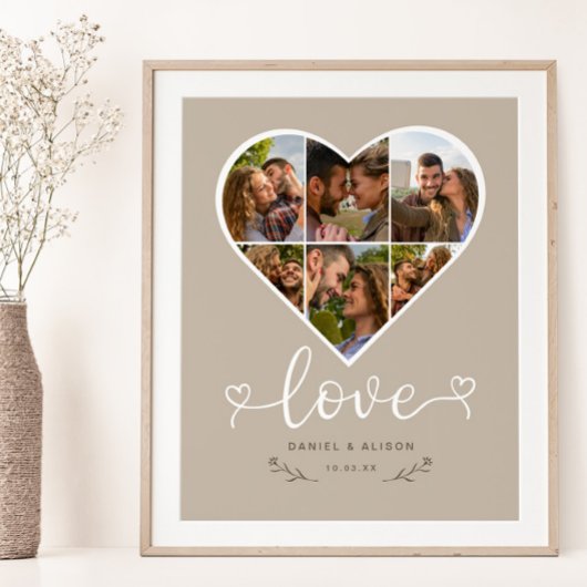 Liebe Herz Foto Collage Grid Couple Latte Poster