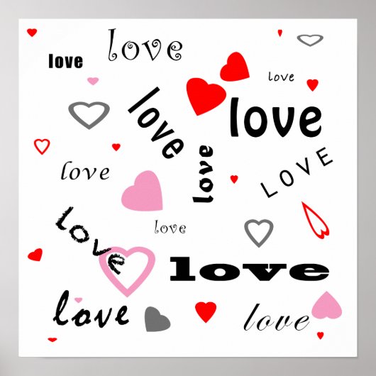 Liebe Herz für rote und rosa Typografie Poster (Vorne)